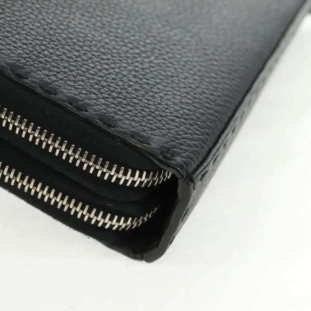 Fendi Leather Selleria Double Zip Organizer Wallet Black